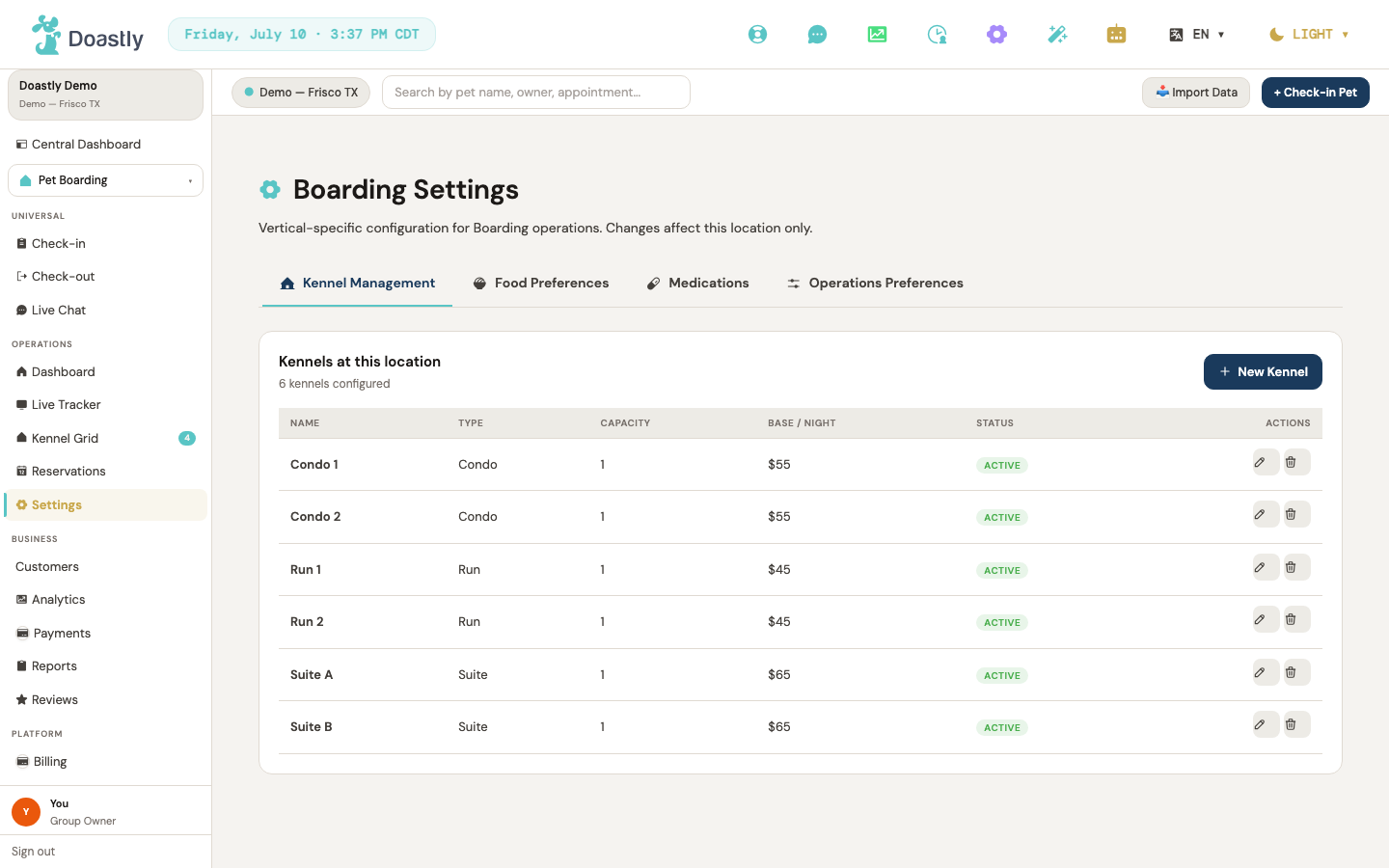 Boarding settings — hub