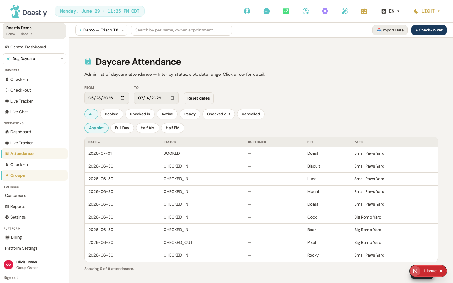 Daycare attendance — who is in today