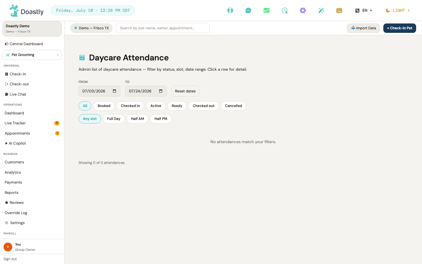 Attendance / bookings