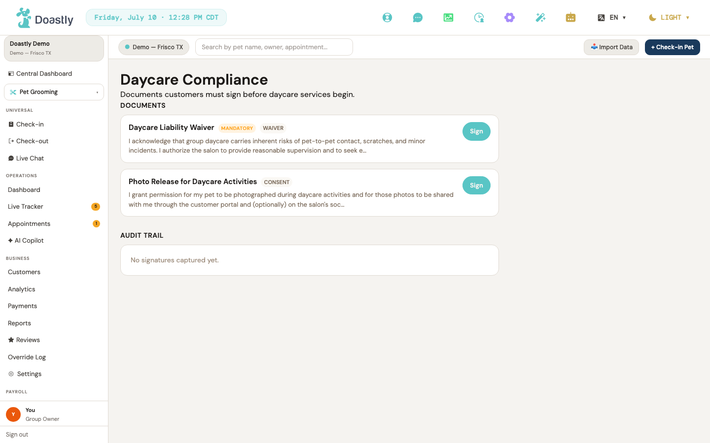 Compliance settings