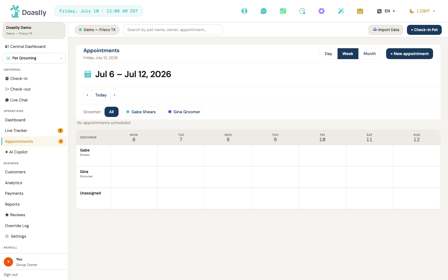 Appointments — week calendar