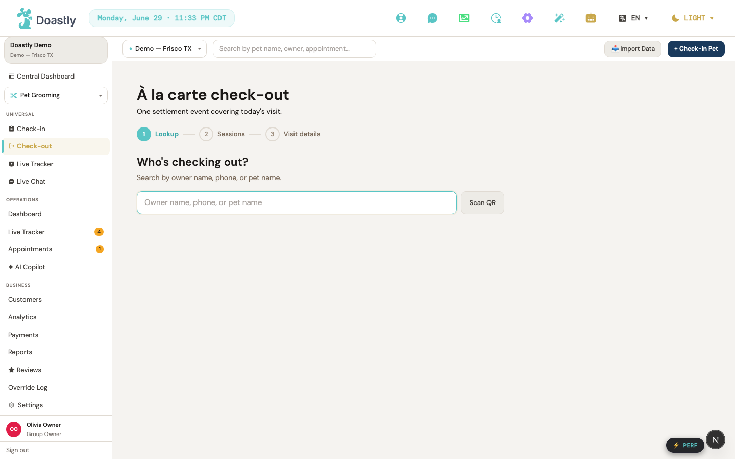 Checkout — taking payment through the salon's own processor