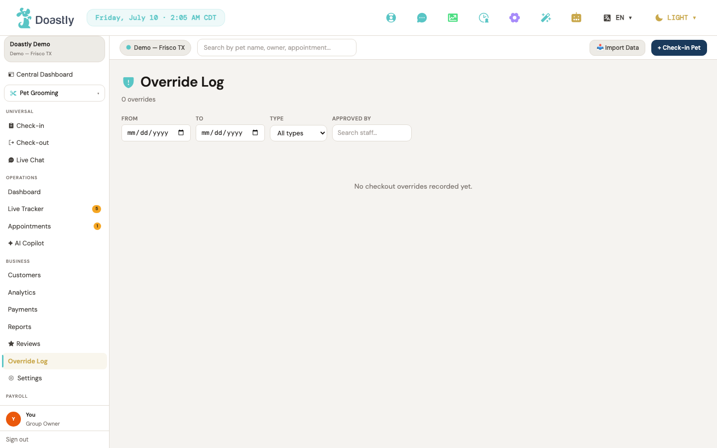 Override log