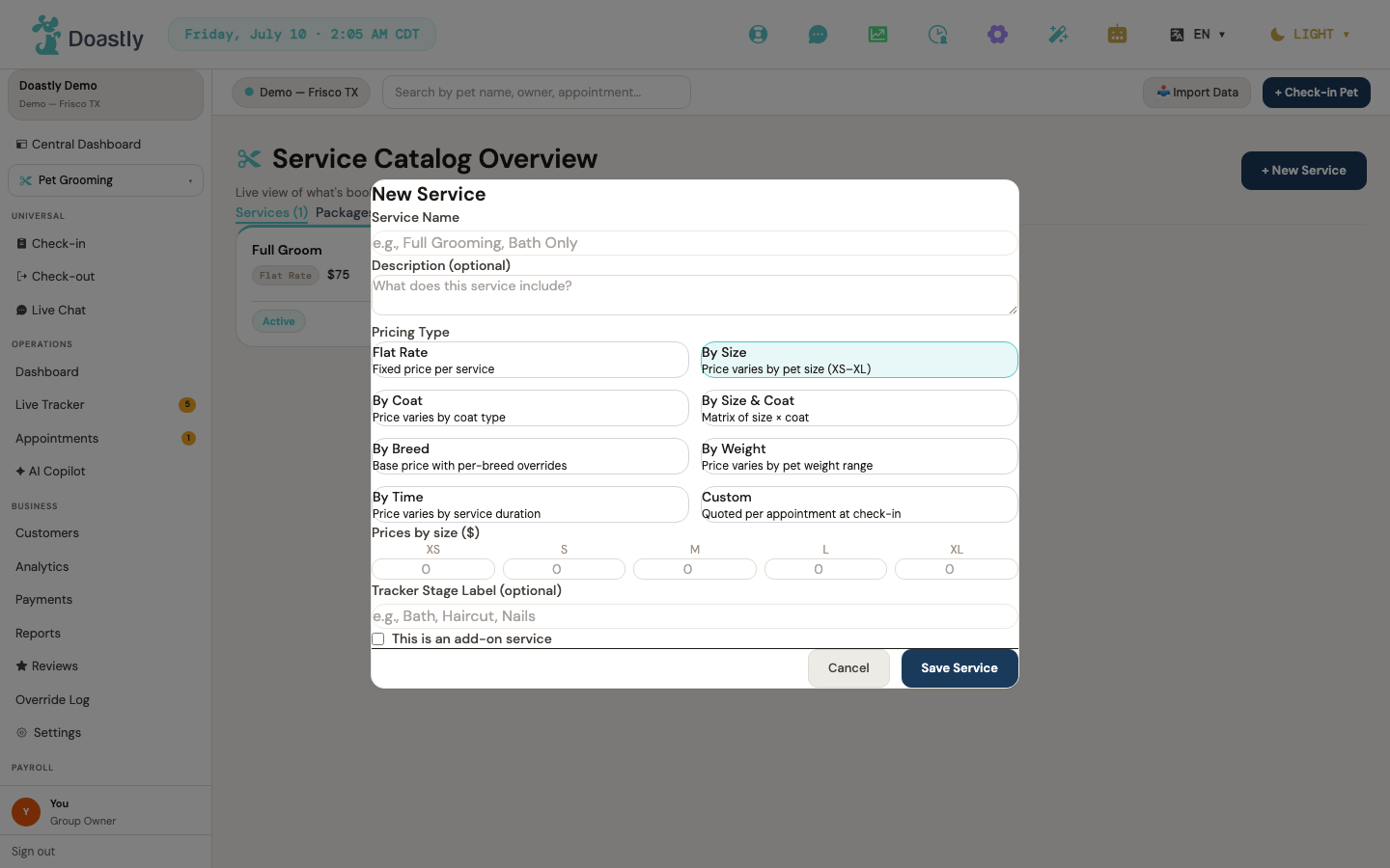 Pricing model — By Size