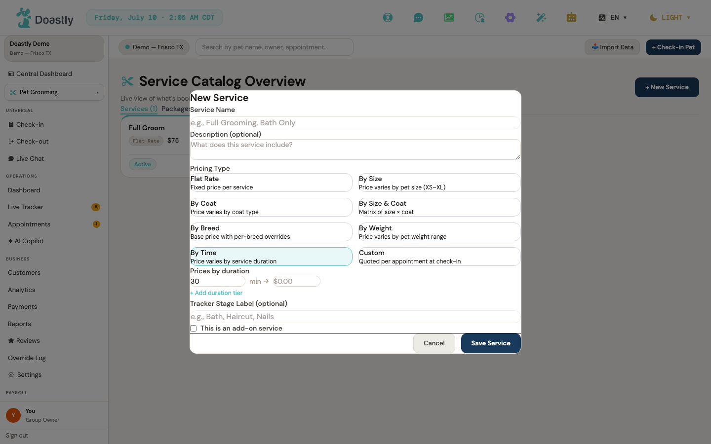 Pricing model — By Time