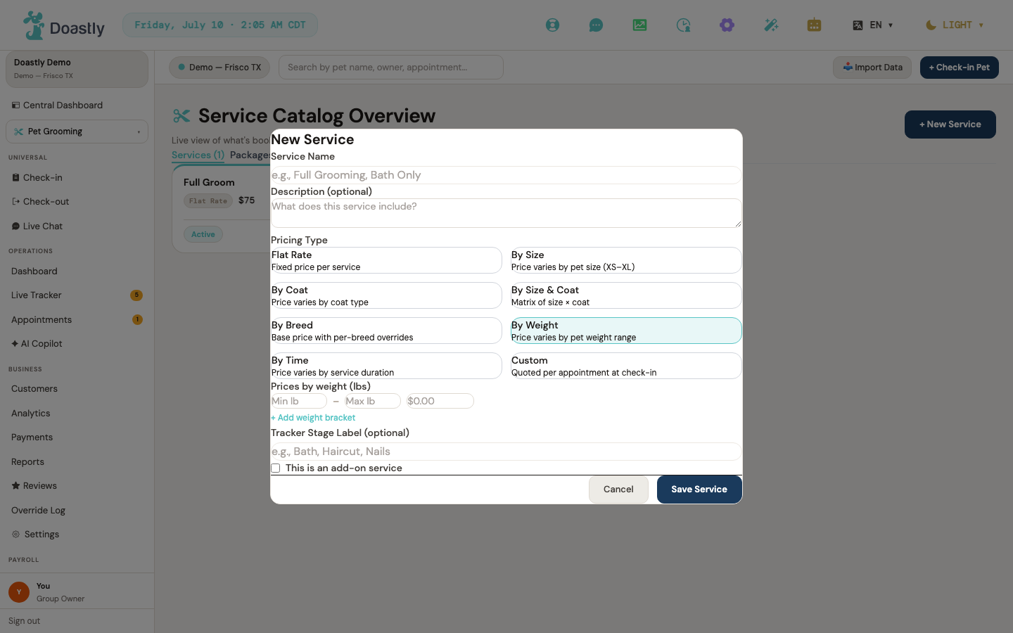 Pricing model — By Weight