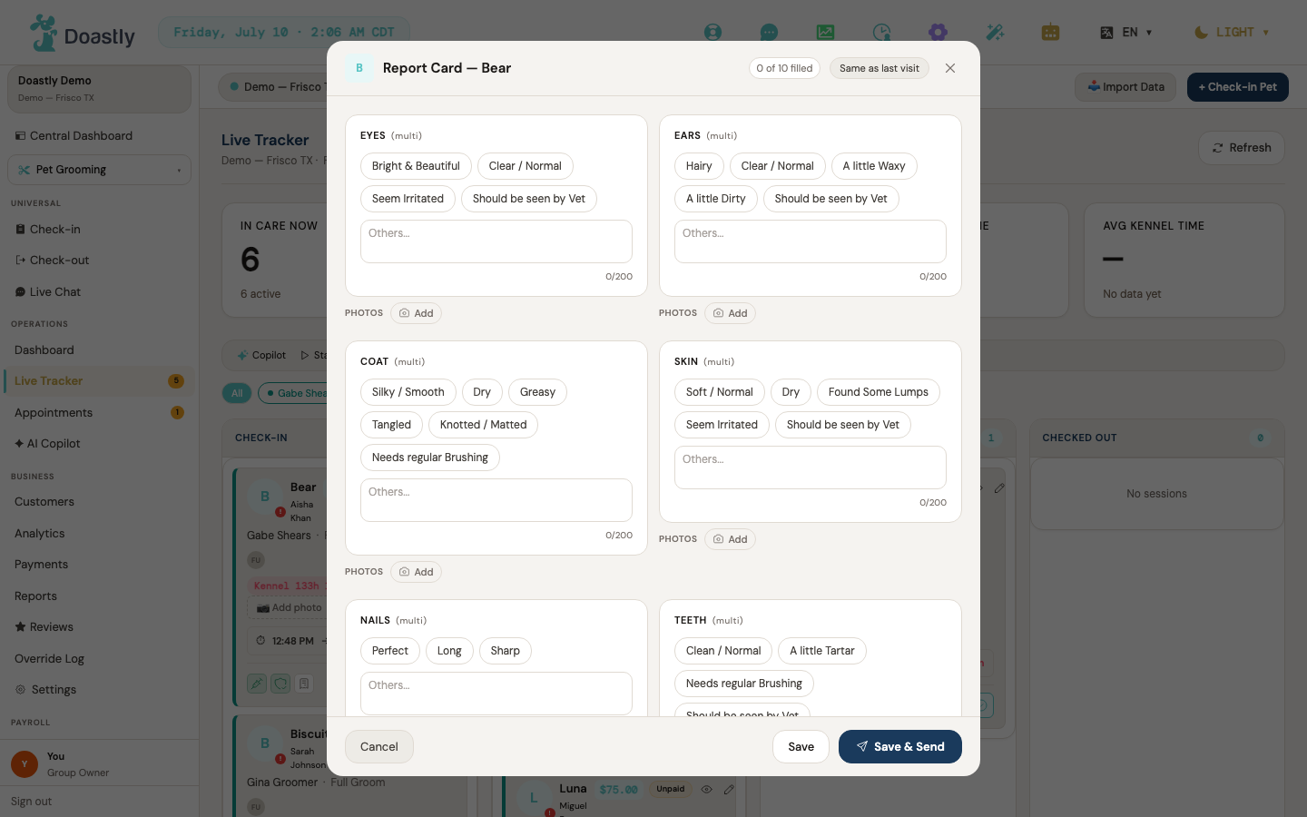 Report Card — authoring window (10-attribute form)