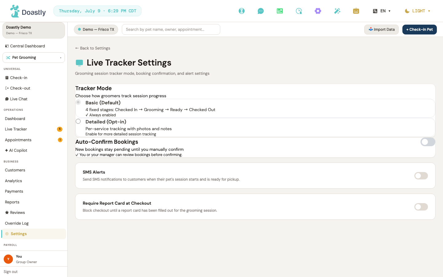 Live Tracker settings
