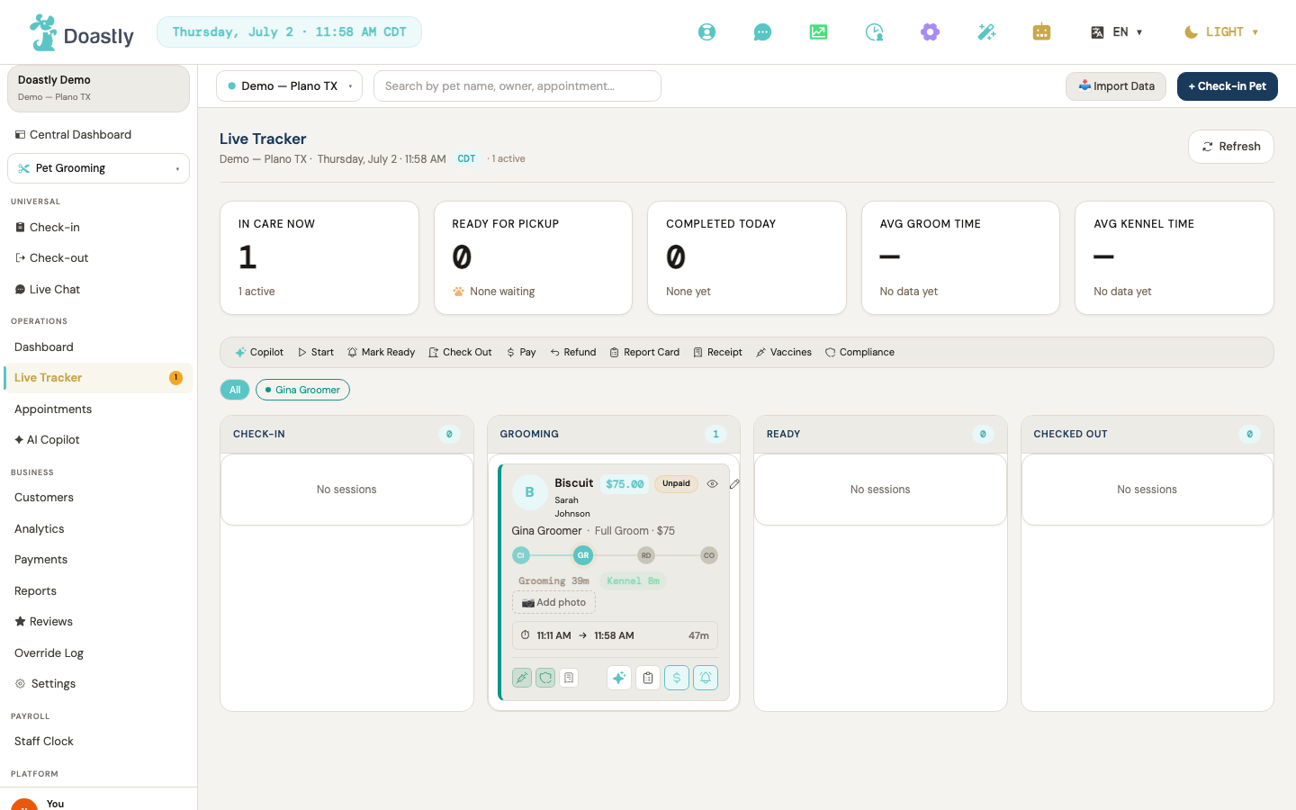 Basic tracker mode — the four-stage view