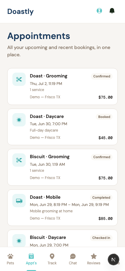 Booking — the AI note that appears while choosing a service