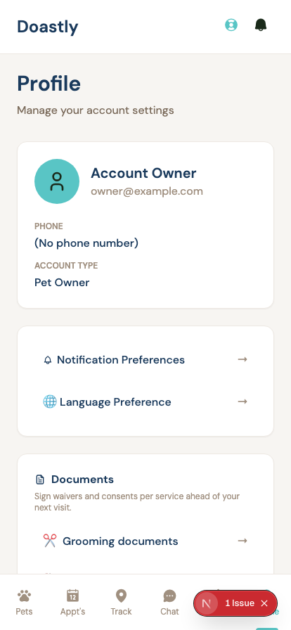 The pet-family portal — a parent's pets and their history