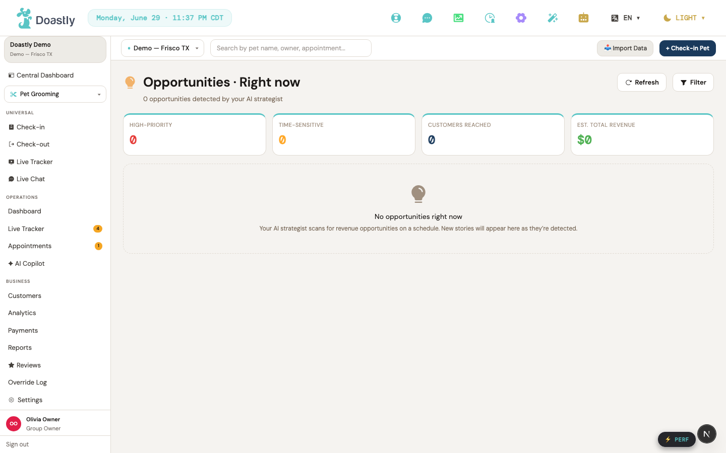 Opportunities — AI-found revenue, written up with an estimated value
