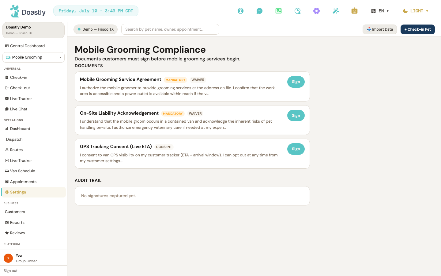 Compliance settings