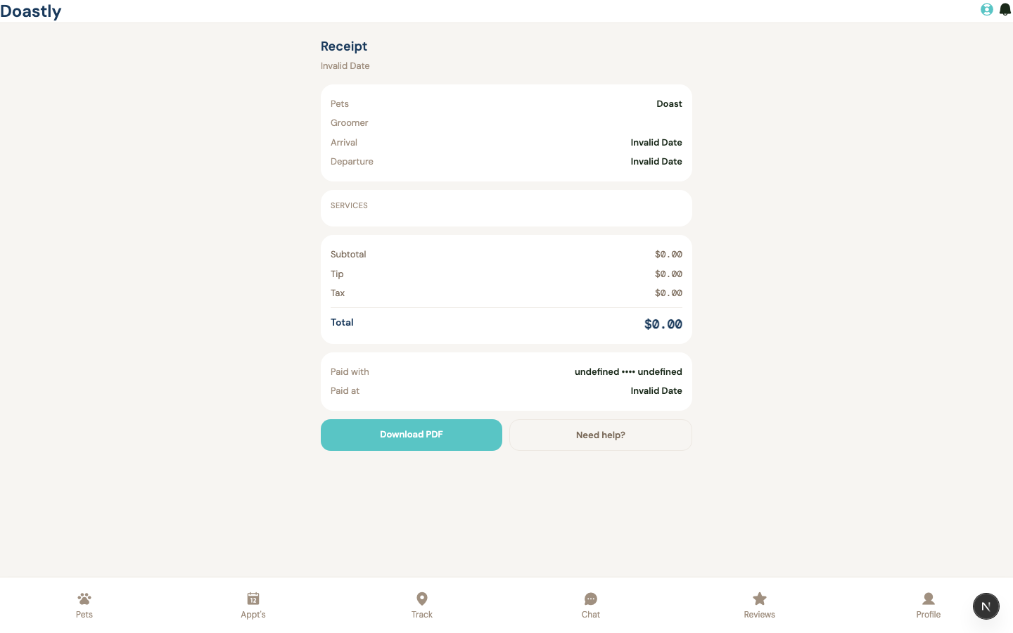Receipt (mobile booking)