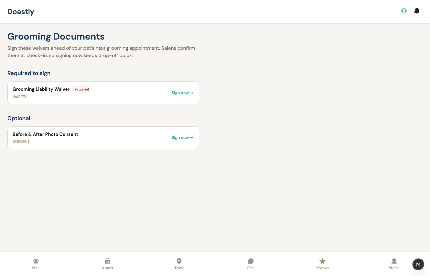 Signing waivers ahead of time from the portal