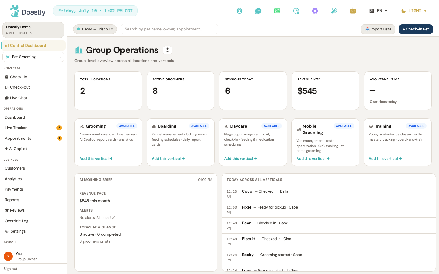 Central dashboard