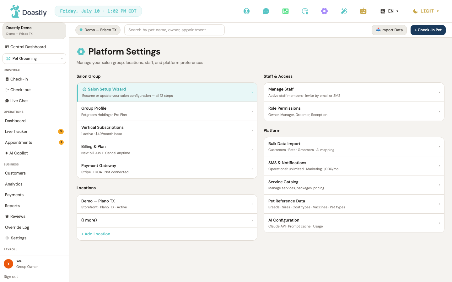 Platform settings — hub
