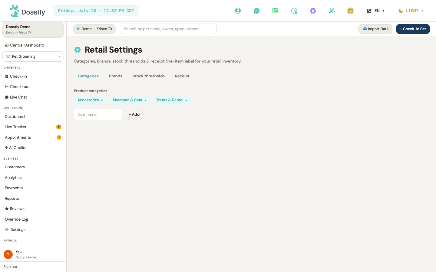 Retail settings