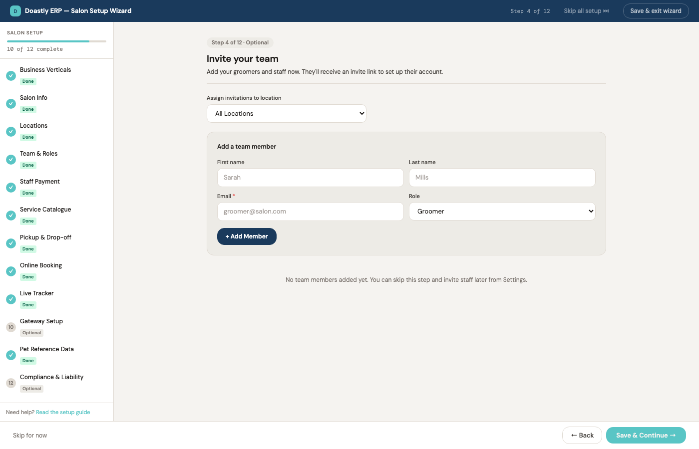Step 4 — inviting staff and assigning roles
