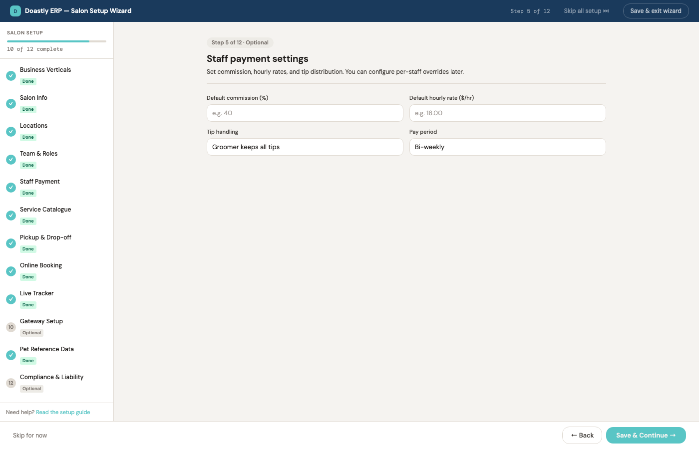 Step 5 — the default payroll structure for staff
