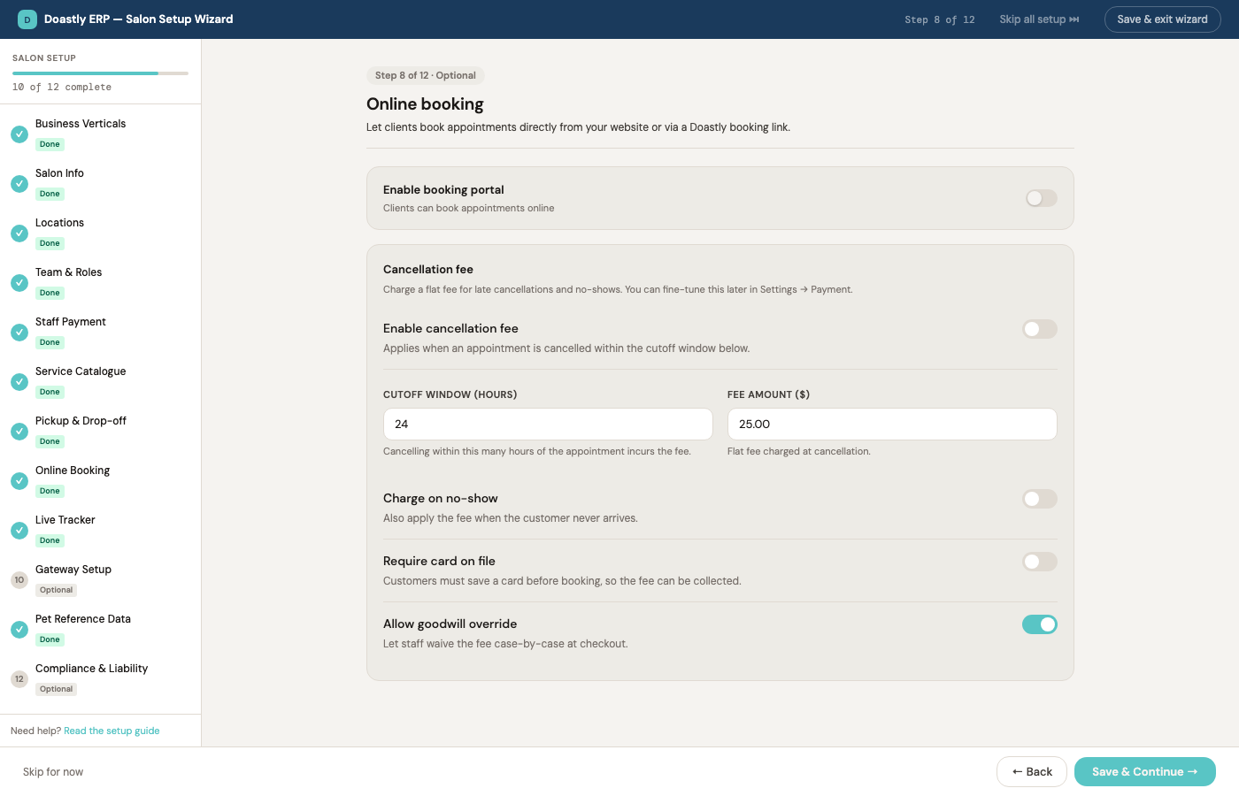 Step 8 — the online booking page and its rules