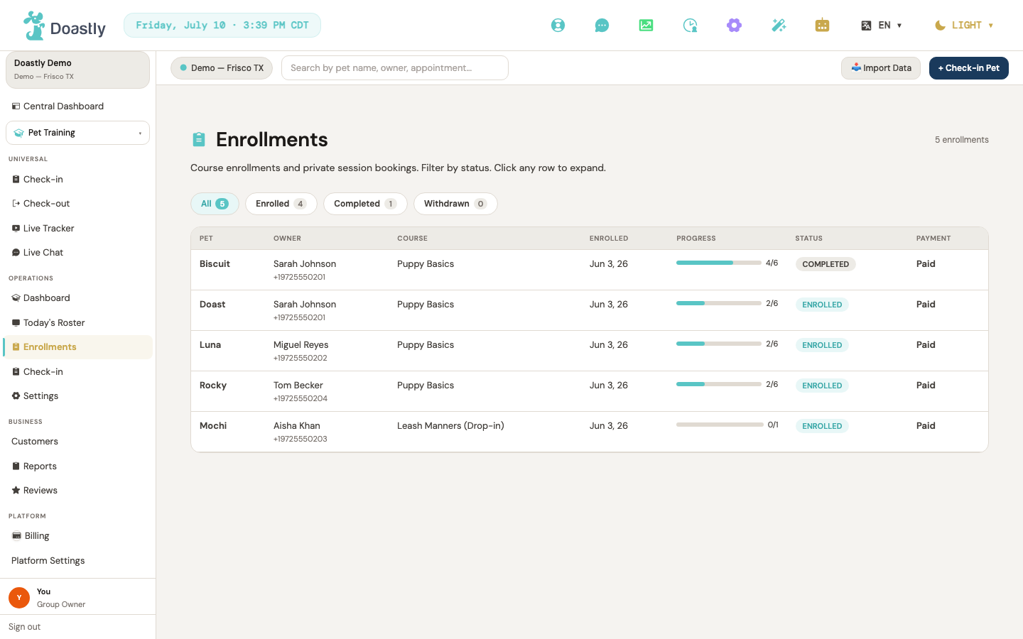 Enrollments roster