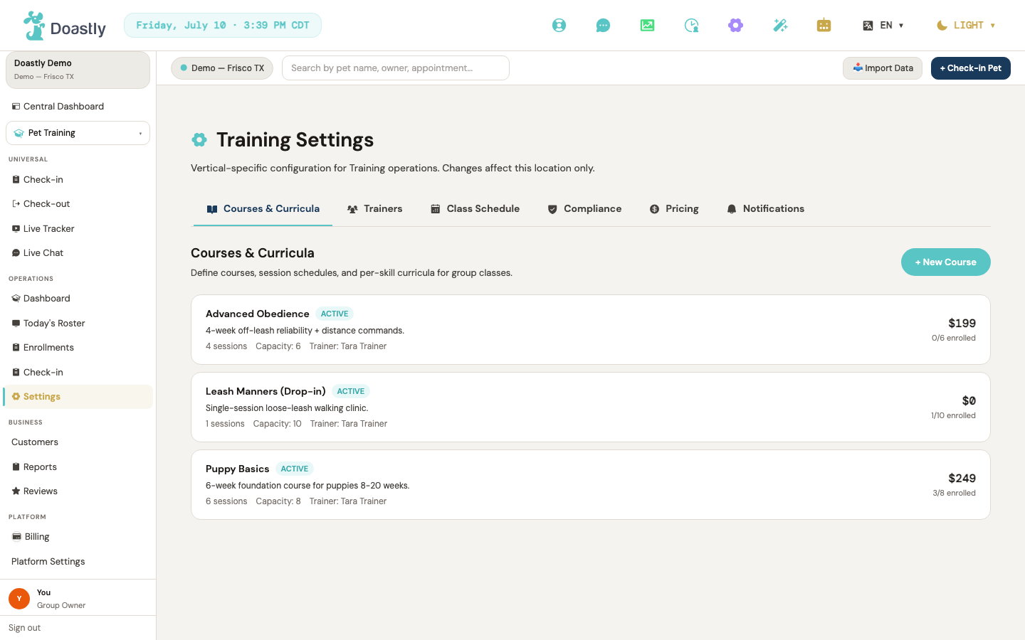 Training settings — hub